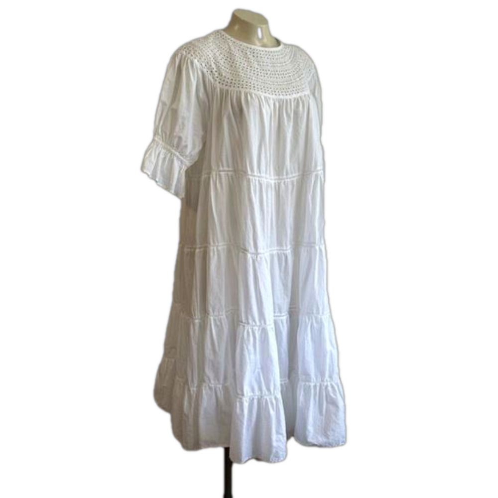 Merlette Short Sleeve 100% Cotton white tiered Dress SMALL( oversized)